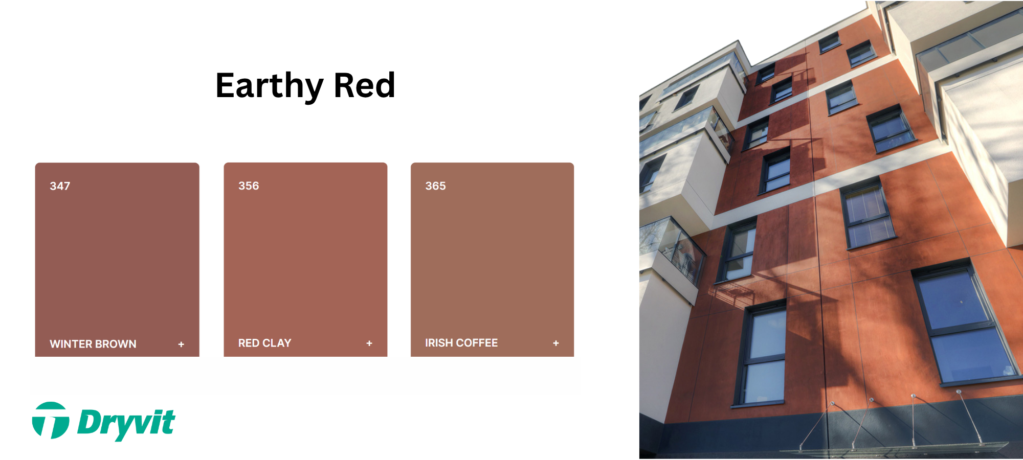 Graphic of earthy red color swatches and building exterior in that color.