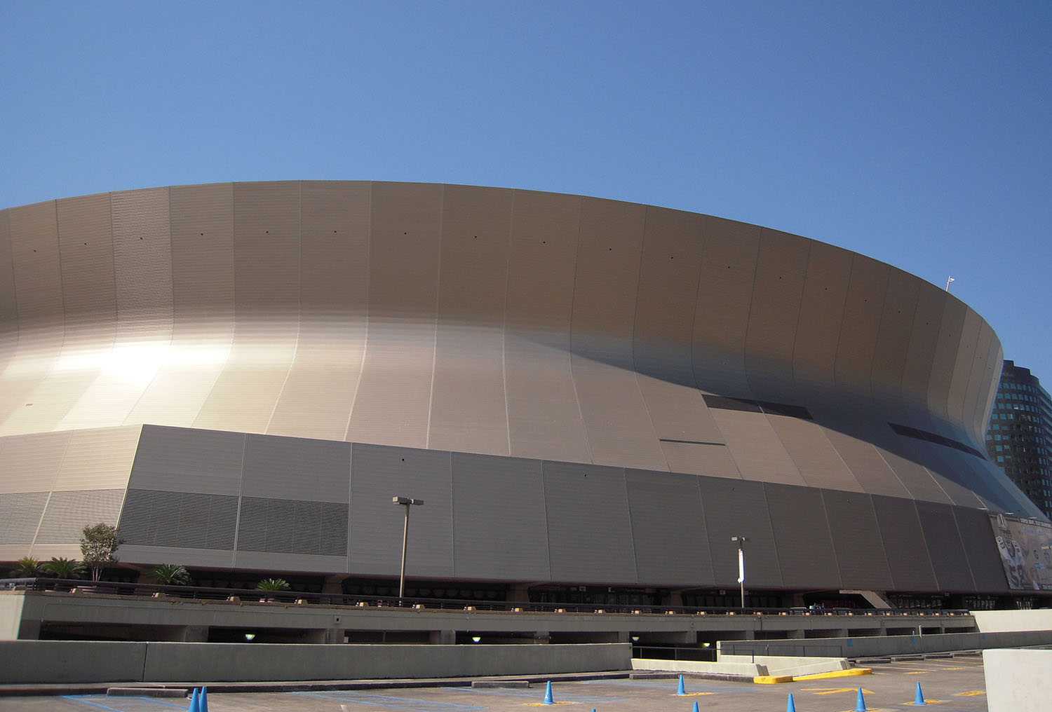Curved metal panel building.