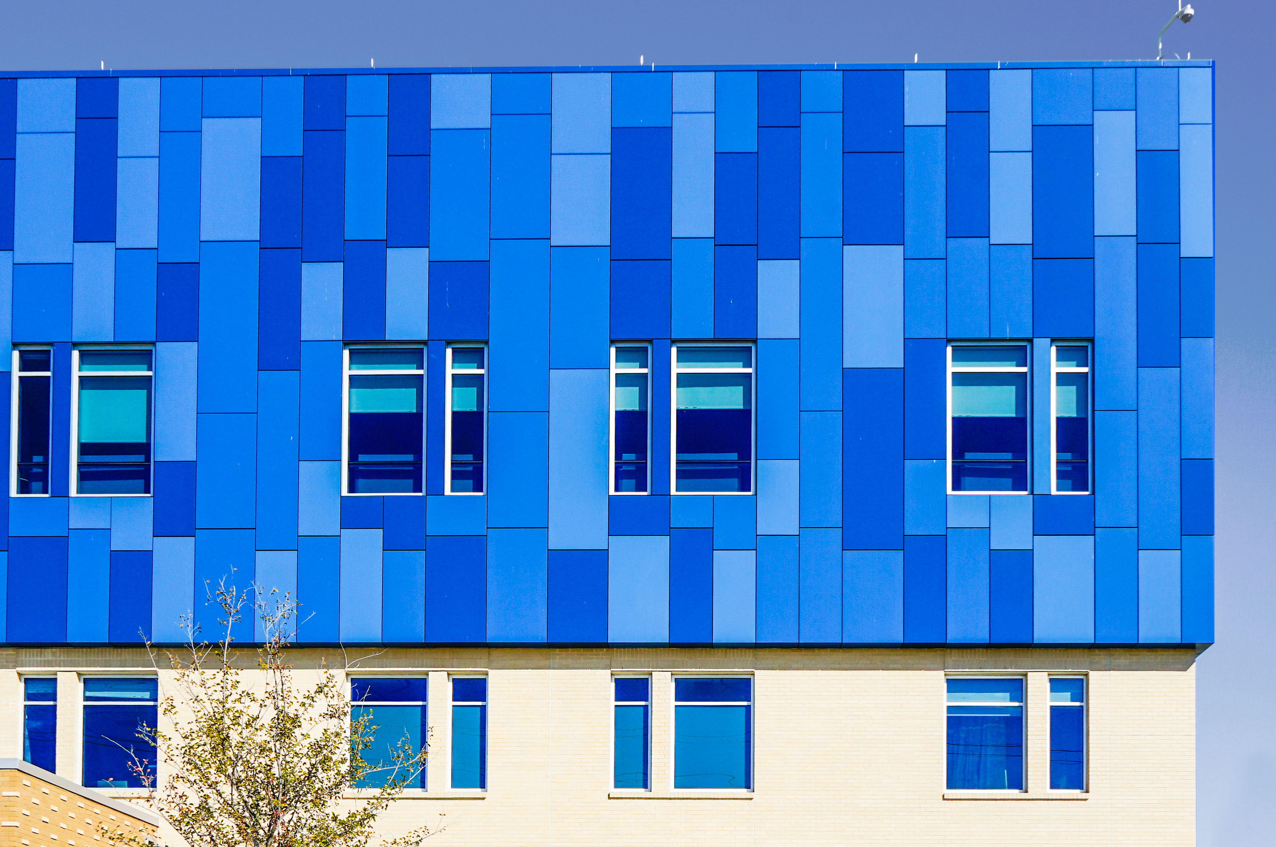 Blue metal panel building.