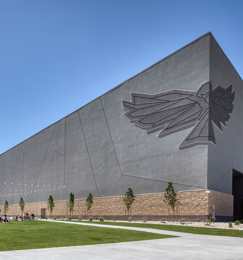 EIFS facade with eagle design.