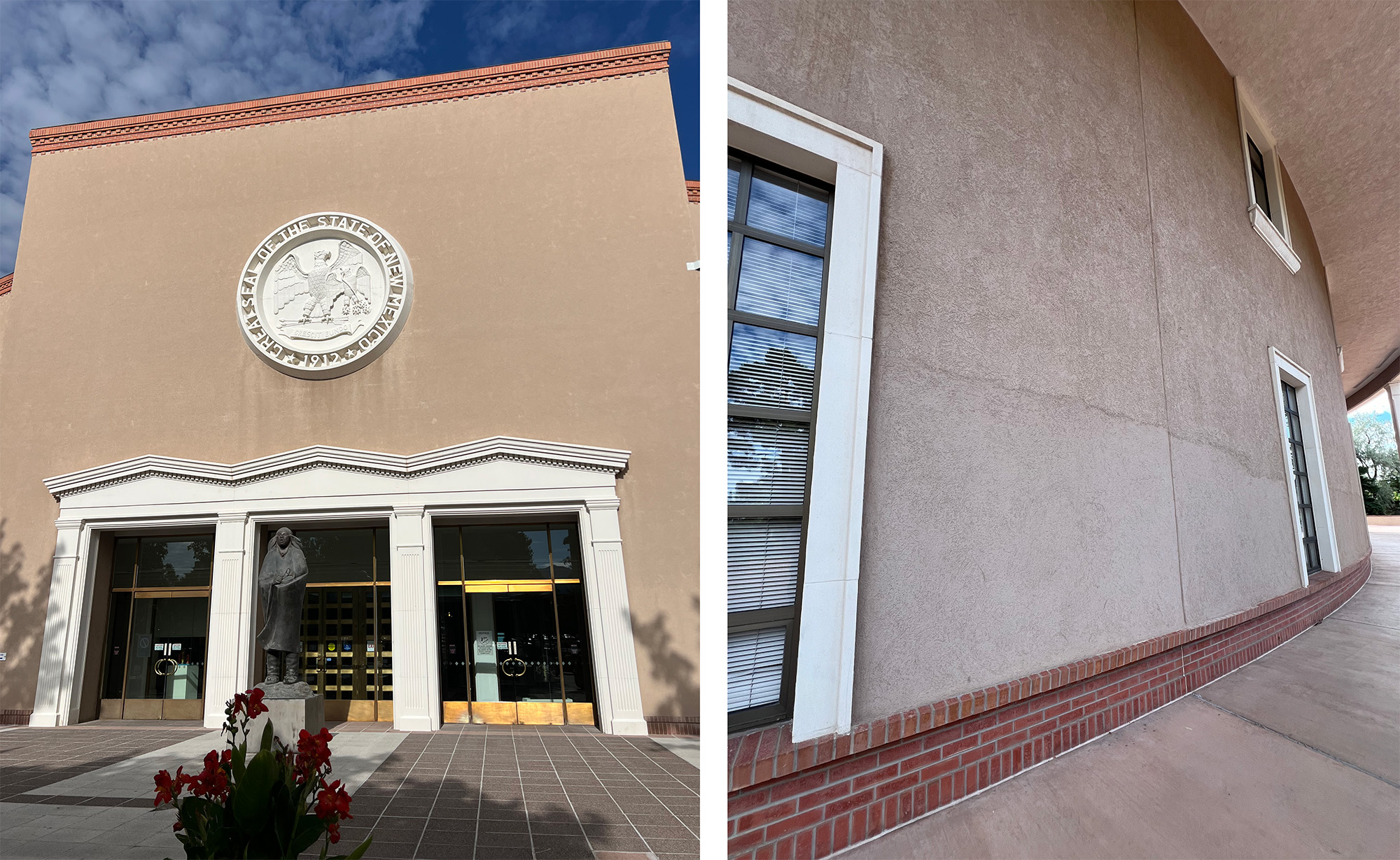 Outside of beige dirty building.